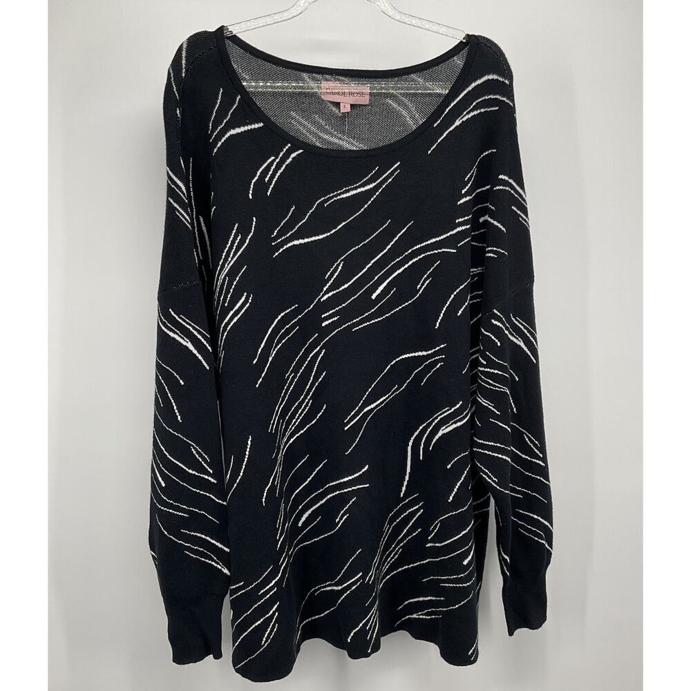 Carol‎ Rose Knit Sweater Black White Abstract Print Long Sleeve Minimalist L